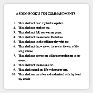 A SONG BOOK'S TEN COMMANDMENTS Sticker